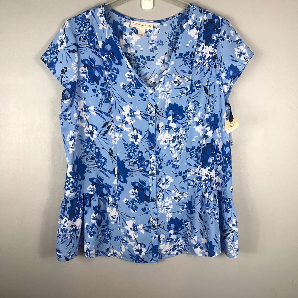 NWT emaline peplum button down shirt Sz L
